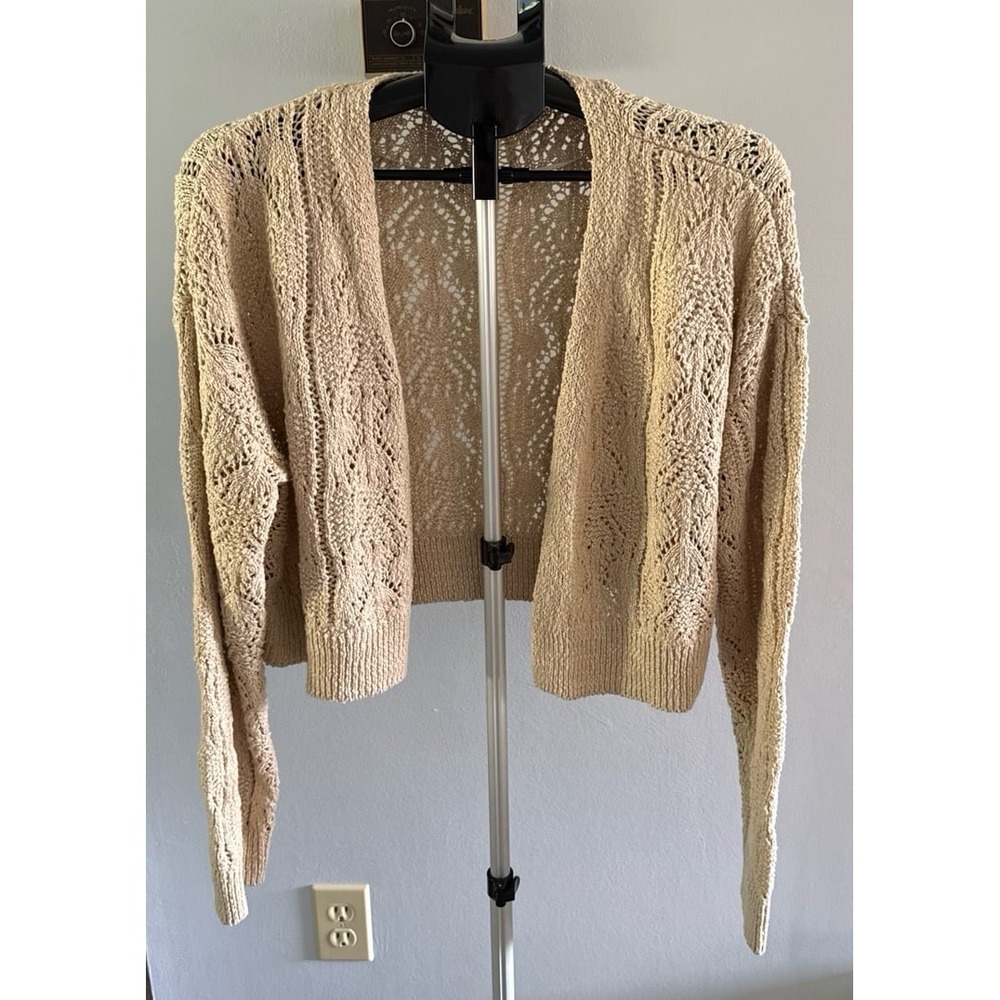 Wild Fable Women's beige knit open front long sleeve cardigan sweater Size Small